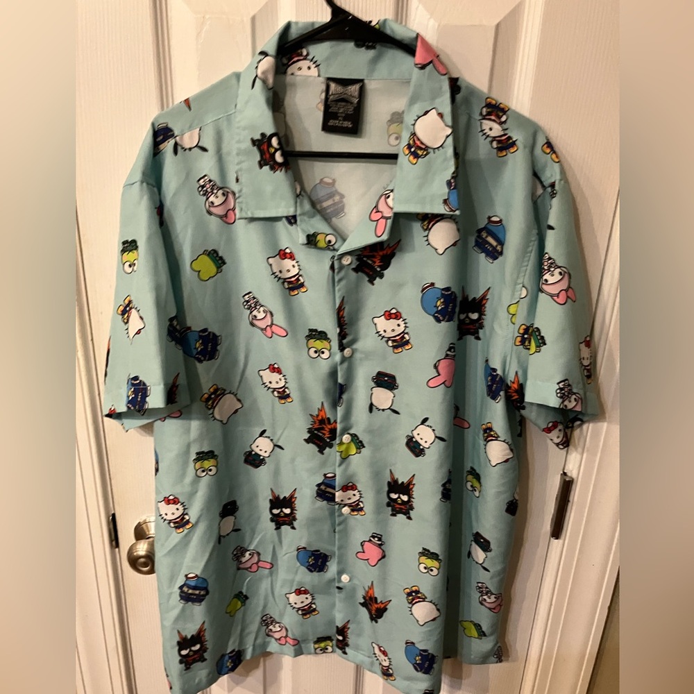 HELLO KITTY AND FRIENDS MY HERO ACADEMIA BLUE BUTTON UP VNECK SHIRT SIZE XL